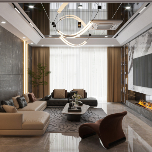 Interior design of cozy living room.