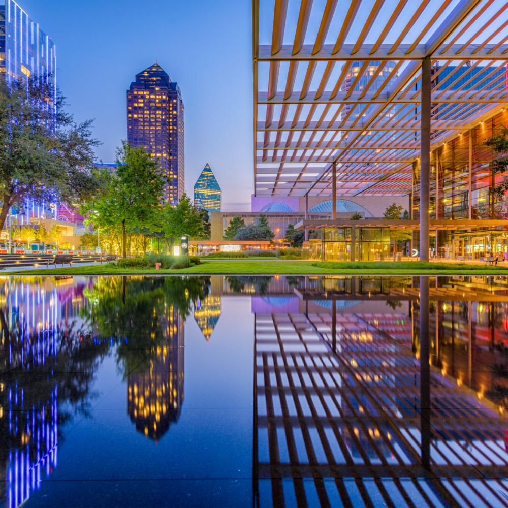 Dallas, Texas, USA downtown cityscape at twilight.